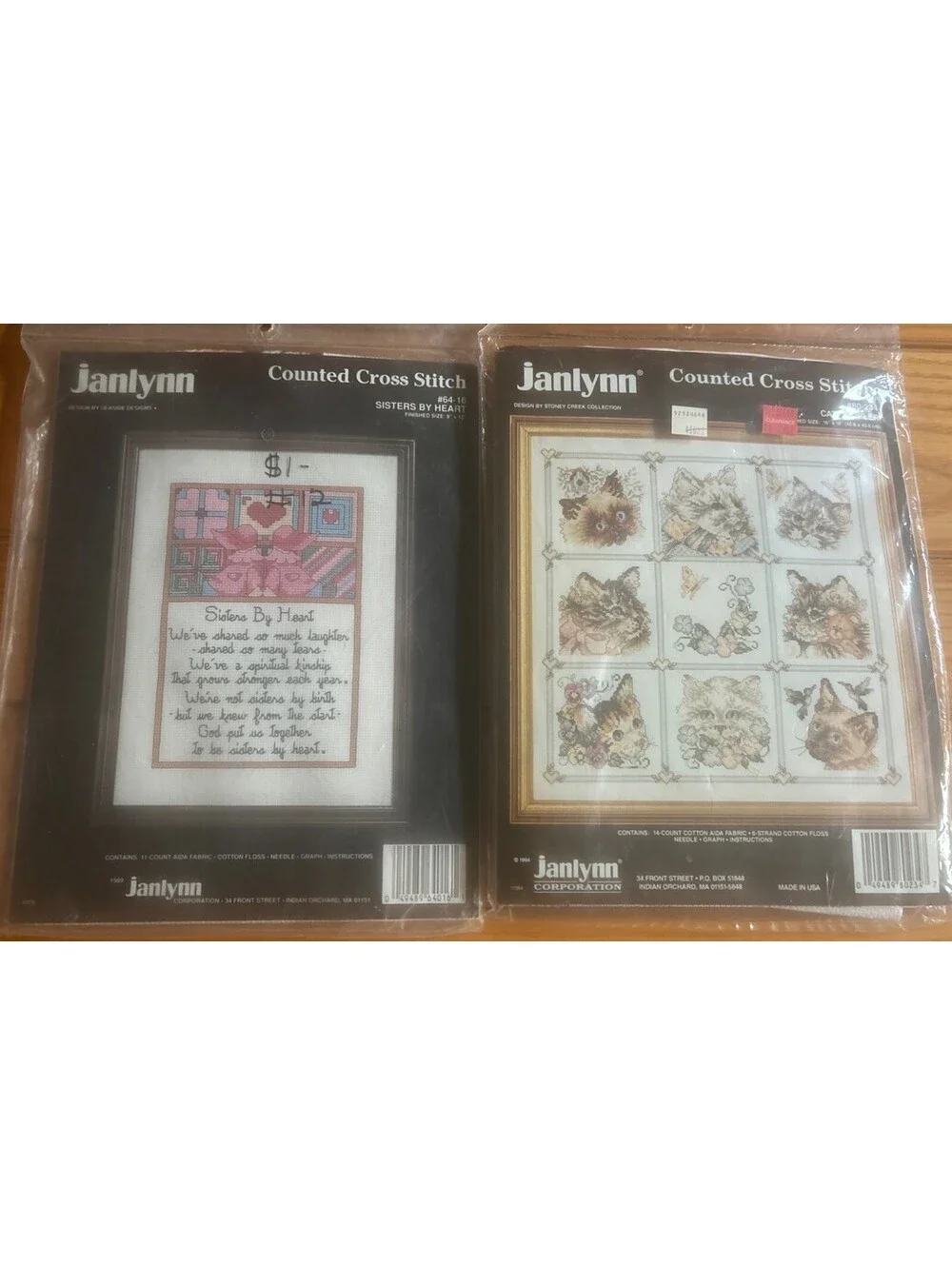 Lot of 2 Janlynn Counted Cross Stitch Kits Cat Sampler & Sisters By Heart NEW!!!
